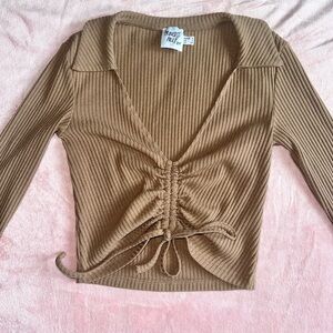 Princess Polly Brown Ribbed Blouse